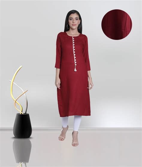 Women’s Rayon Solid Plain A-Line Asymmetric Designer Kurti (Maroon ...