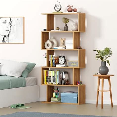 ABOUT SPACE Book Shelf - 5 Tier L-Shaped Unique Step Pattern Book Stand ...