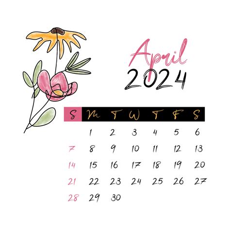 April 2024 Floral Monthly Calendar Transparent Background Vector, April ...