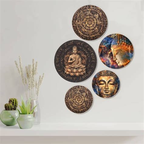 Buy Ritualistic Nirvana Iron Wall Plates (Brown) - Set of 5 Decorative ...