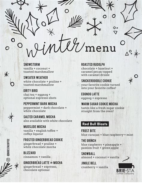 Winter Menu — BRIE'STA COFFEE