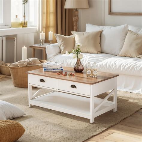 Amazon.com: MAISON ARTS Coffee Table with 2 Drawers, Farmhouse Living ...