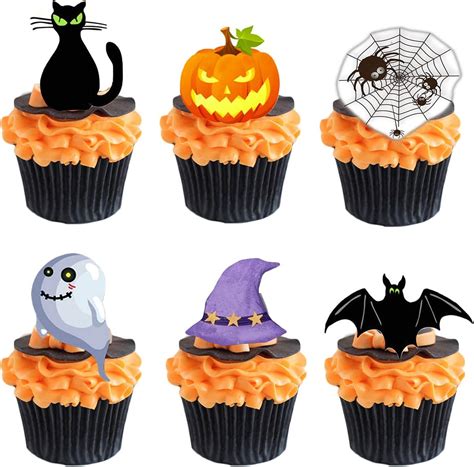 Buy Halloween Edible Cupcake Toppers Pumpkin Ghost Bat Black Cat - Pre ...