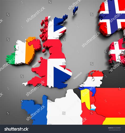 3d Illustration Northwestern European Countries Map: ภาพประกอบสต็อก ...