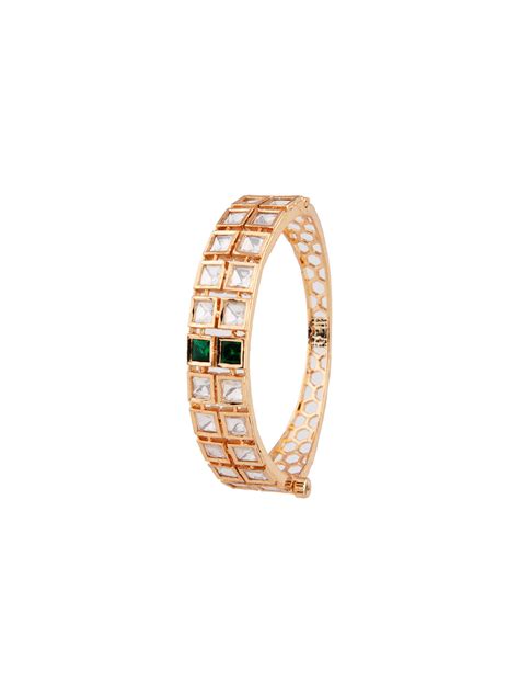 Priyaasi Green Stone Studded Gold Plated Kundan Bracelet