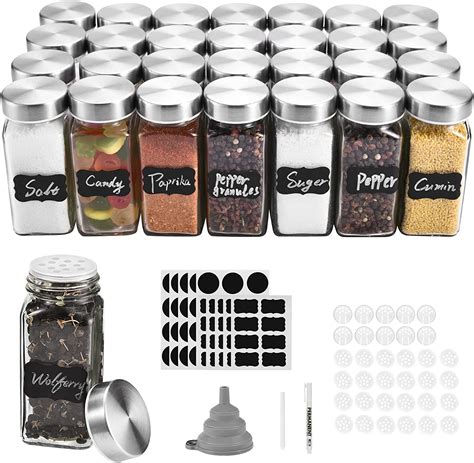 Amazon.com: Akoatail Spice Jars with Label, 35 Empty Square Glass Spice ...