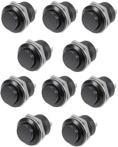 SHOKITECH Black R13-507 16MM 2PIN Momentary Self-Reset Round Cap Push ...
