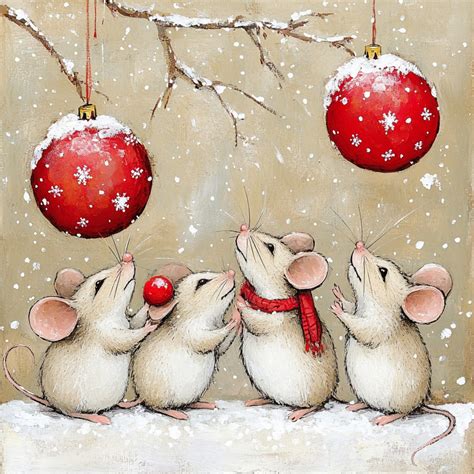 Winter Christmas Mice Art Print Free Stock Photo - Public Domain Pictures