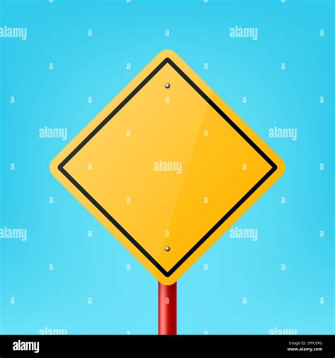 Vector Yellow Blank Diamond Shaped Road Sign Frame Icon Closeup on Blue ...