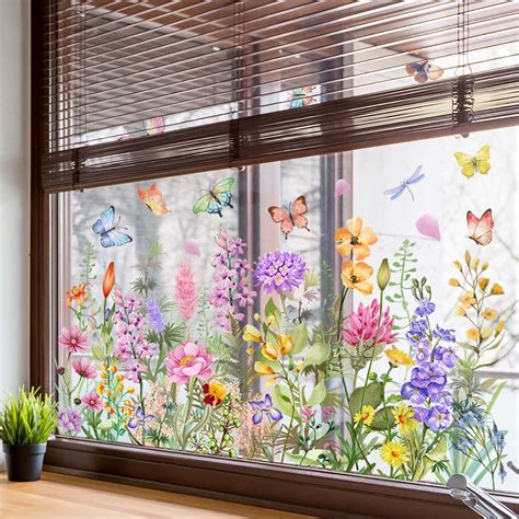 Flower Garden Window Stickers, Wildflower Grass Window Wall Decals ...