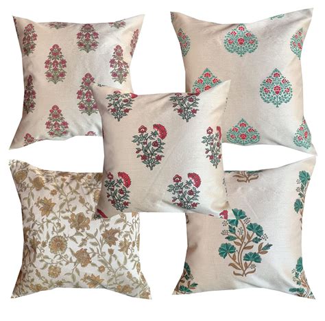 Buy PINK PARROT Silk Decorative embroidered Cushion Covers (Multicolour ...