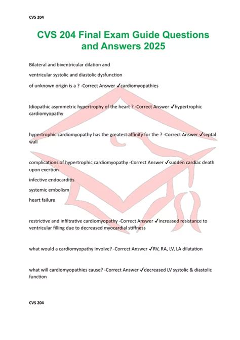 CVS 204 Final Exam Guide Questions and Answers 2025 - CVS 204 - Stuvia US