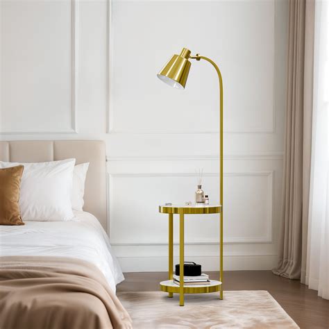Mercer41 Modern Floor Lamp With 2-Tier End Bedside Tables Storage ...