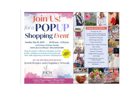 Pop Up Shopping Event Benefits Jewish Hospice, 1440 Lakewood Rd ...