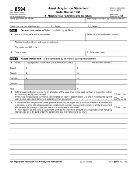 Form 8594-Asset Acquisition Statement