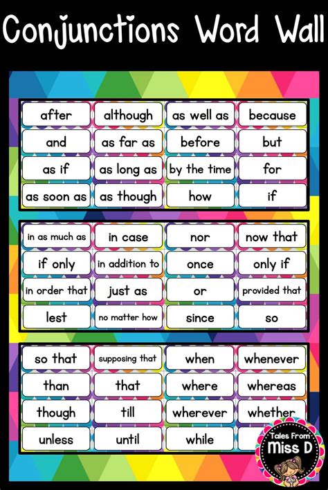 Conjunctions Word Wall | Adjective words, Learn english vocabulary, English language teaching