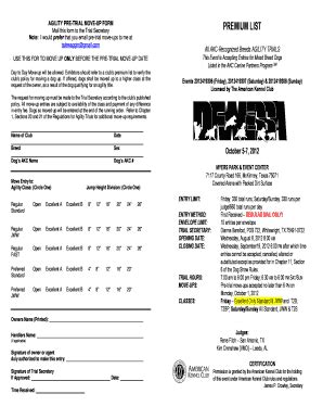 Fillable Online AGILITY PRE-TRIAL MOVE-UP FORM PREMIUM LIST Fax Email ...