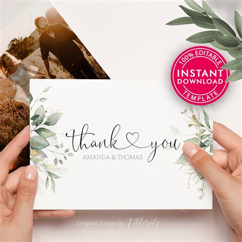 Wedding Thank You Card Template, Personalized Thank You Card, Printable ...