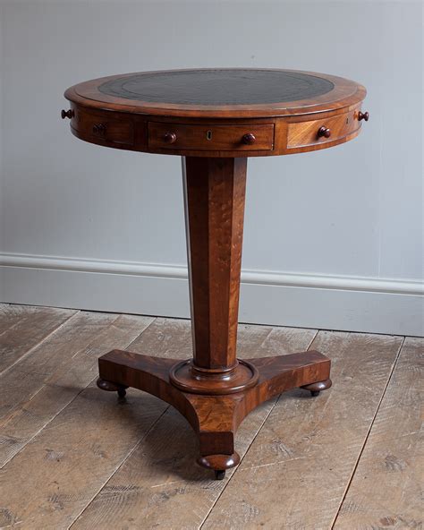 Small Antique Drum Table, rent table, leather top round table : Tripod ...