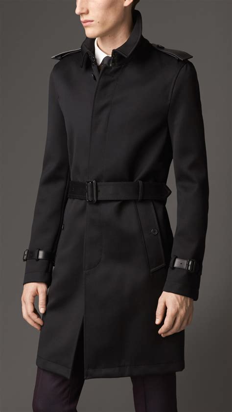 Burberry Mid Length Silk Wool Trench Coat in Black for Men | Lyst