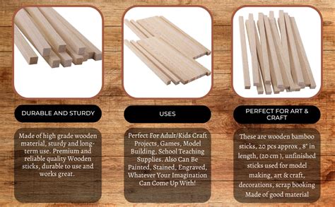 Graphicalmela 20 Pieces Wood Art Craft Wooden Sticks Pieces Dowels Pole ...
