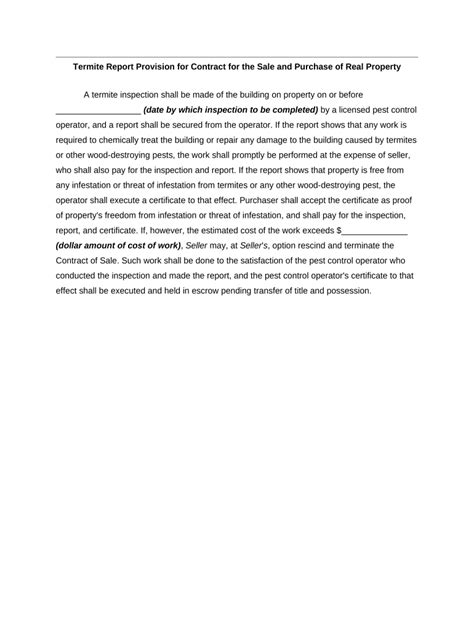 Termite Report Provision for Contract for the Sale and Purchase of Real ...