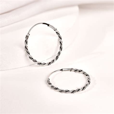 Oxidised Silver Twist Hoop Earrings – GIVA