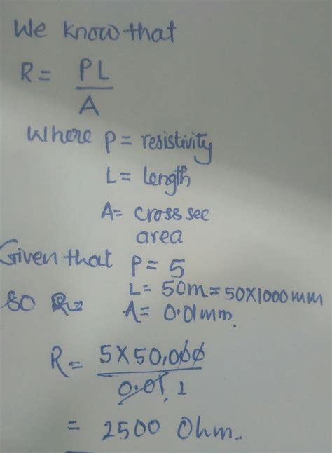 calculate the resistance of 50m length of wire of cross sectional area ...