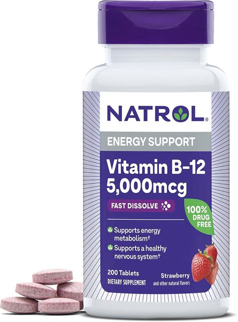 Natrol B12 Vitamins 5000 mcg, Fast Dissolve Vitamin B12 Supplement ...