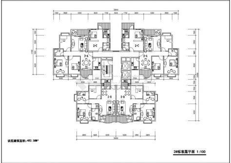 抚顺市兰莉花园小区七栋住宅楼的标准层平面设计CAD图纸_住宅小区_土木在线