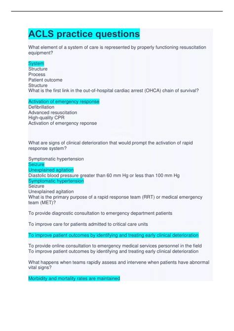 ACLS practice questions - ACLS . - Stuvia US