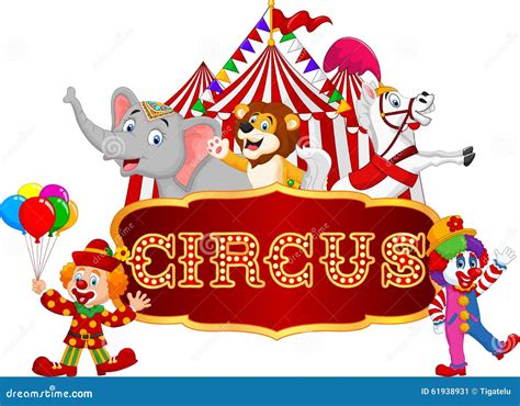 Cartoon Happy Animal Circus with Clown on the Carnival Background Stock ...