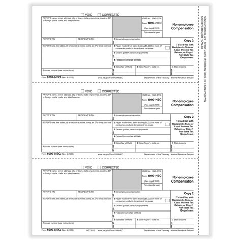 ComplyRight 2025 1099-NEC Tax Form, 1-Part, 3-Up, Payer Copy C, 50/Pack ...