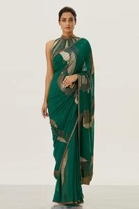 Buy Nakul Sen Green Chiffon Embroidered Saree With Blouse Online | Aza ...