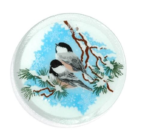 Buy Peggy Karr Handcrafted Art Glass Chickadees Plate, Round, 8-Inch ...
