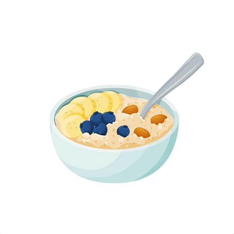 Premium Vector | Oatmeal. porridge with bananas, blueberries and nuts ...