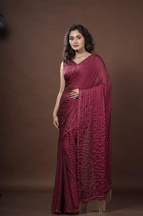 Wine Georgette Noorani Saree – kreationbykj
