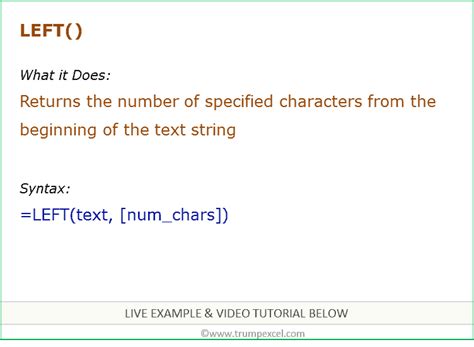 Image result for Left Formula in Excel