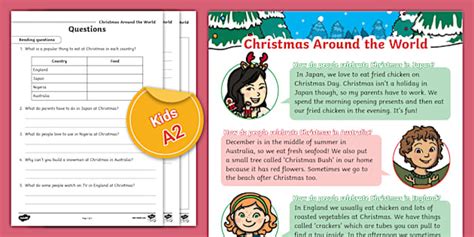 ESL Christmas Around the World Reading Task [Kids, A2]