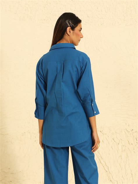 Buy Dark Blue Linen Co ord Set with Pants for Women – COSSET CLOTHING
