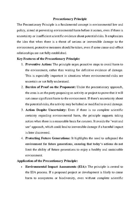 Precautionary Principle: Key Concepts and Applications in Environmental ...
