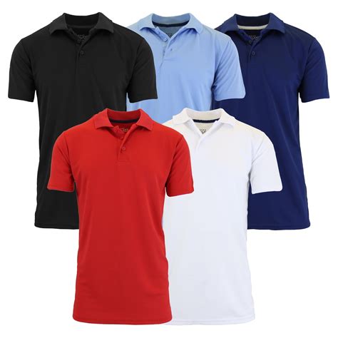 5-Pack Men's Dry Fit Polo Shirt, Moisture-Wicking, Short Sleeve, 100% ...