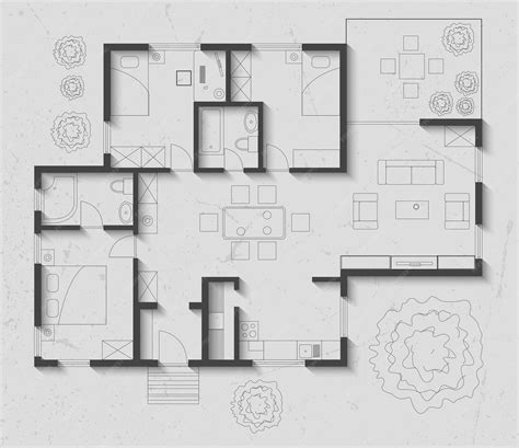 Premium Vector | Floor plan of house on paper background with shadows