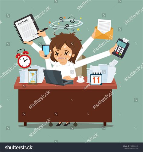 Businesswoman Hard Work Illustration Vector Cartoon: vector de stock ...
