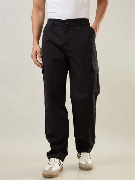 Men'S Black Relaxed Fit Cargo - Tim Paris