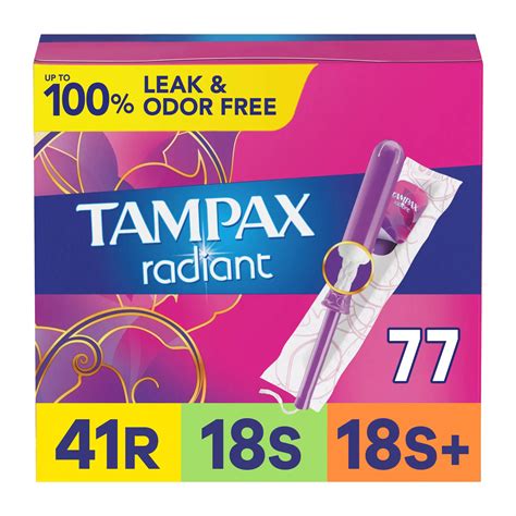 Tampax Radiant Feminine Care Tampons for Women, Regular/Super/Super ...