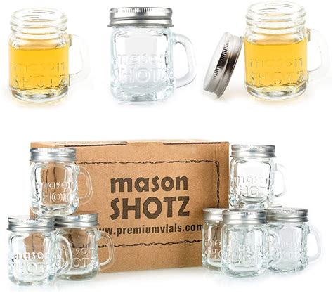 2 oz, Mason Jar Shot Glasses with Lids (Set of 8) Mini Mason Shooter Glass