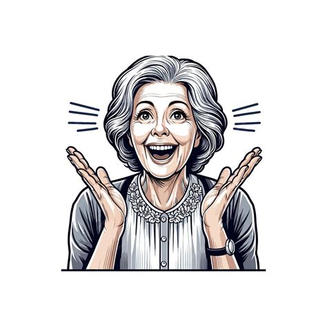 A drawing of a woman with gray hair and a ring around her neck a exited ...