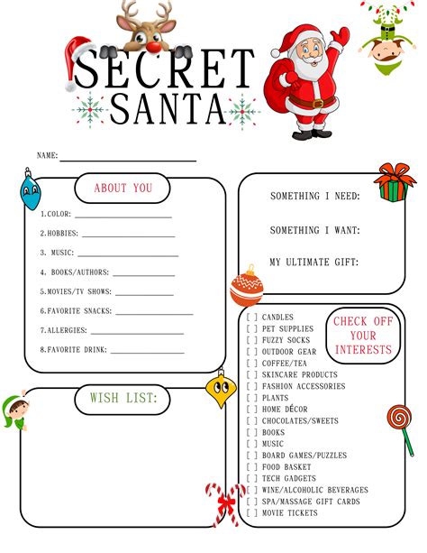 Holiday fun secret santa questionnaire downloadable template for gift ...