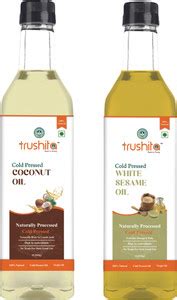 Trushita Cold Pressed Oil Combo Coconut Oil 1Ltr + White Sesame Oil ...